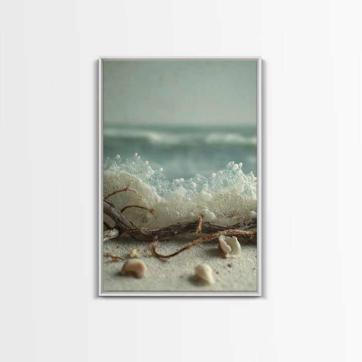 Dramatic Seascape with Foam and Storm Clouds Framed Canvas Print, Art, Prints Wall Art, Living Room Decor, Abstract Art, ART-2x3-56