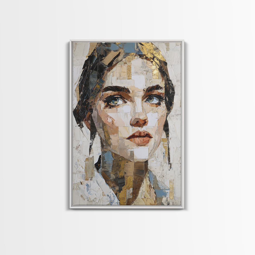 Expressive Portrait with Dramatic Light and Textured Framed Canvas Print, Art, Fine Art Print, Living Room Decor, Oil Painting, ART-2x3-60