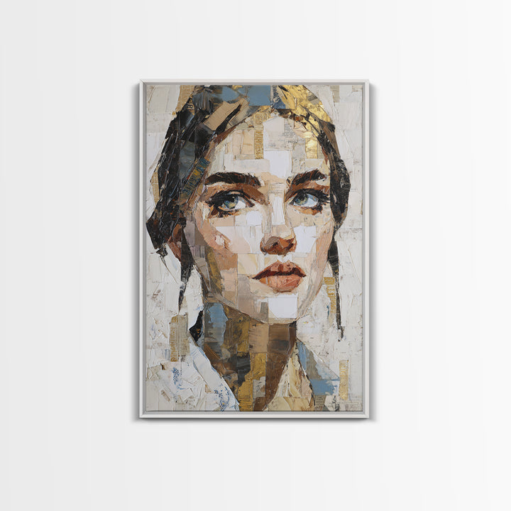 Expressive Portrait with Dramatic Light and Textured Framed Canvas Print, Art, Fine Art Print, Living Room Decor, Oil Painting, ART-2x3-60