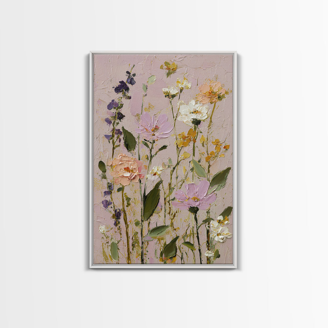 Painterly Meadow with Loose Impressionist Flowers Canvas Print, Art, Luxury Decor, Living Room Decor, Oil Painting, ART-2x3-71