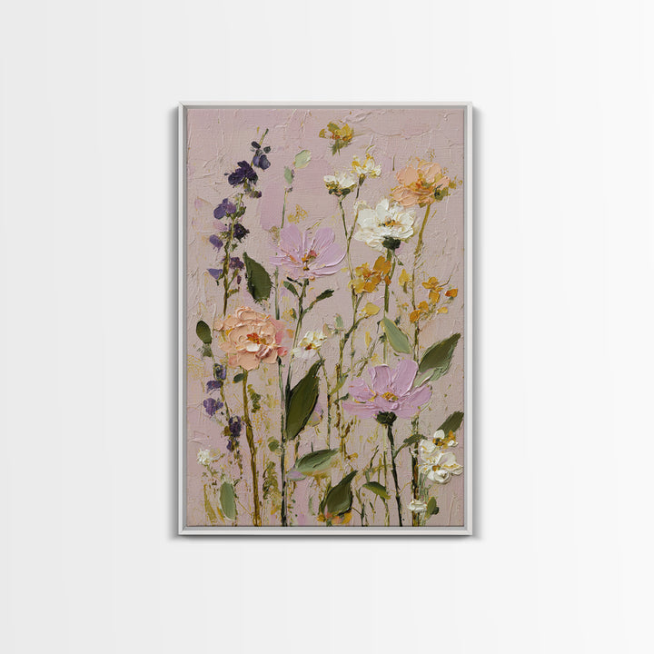 Painterly Meadow with Loose Impressionist Flowers Canvas Print, Art, Luxury Decor, Living Room Decor, Oil Painting, ART-2x3-71