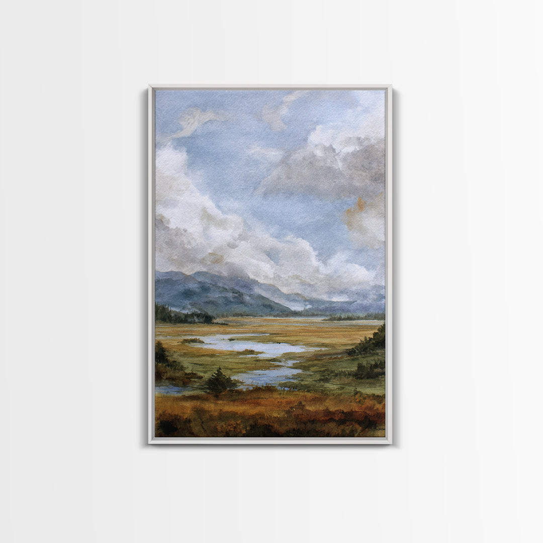 Quiet Mountain Scene Framed Canvas Print, Art, Digital Art, Living Room Decor, Fine Art, Abstract Art, Canvas Art, ART-2x3-73