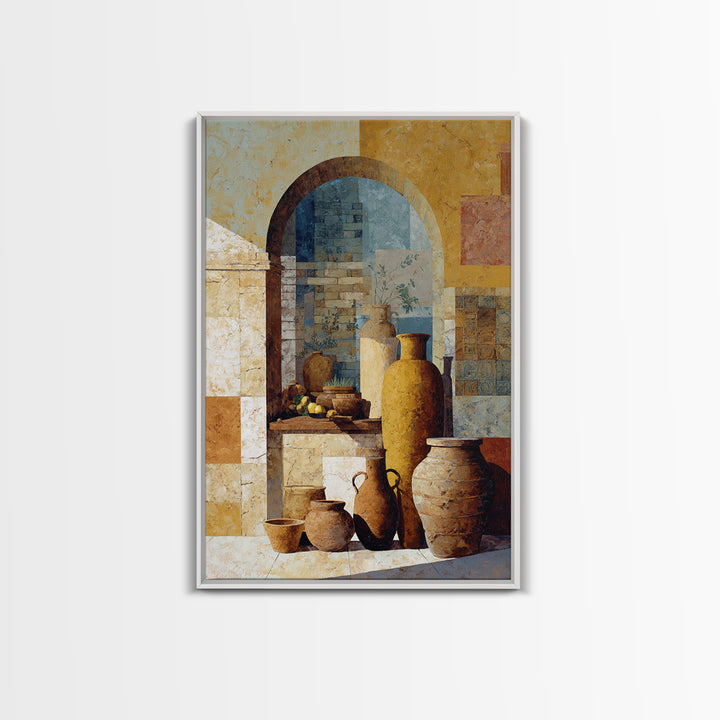 Architectural Archway in Warm Mediterranean Light Framed Canvas Print, Art, Minimalist Decor, Living Room Decor, Fine Art, ART-2x3-78