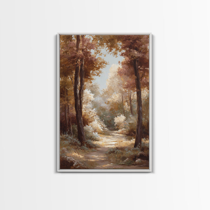Woodland Path with Golden Autumn Atmosphere Canvas Print, Art, Fine Art Print, Living Room Decor, Fine Art, Digital Art, ART-2x3-79