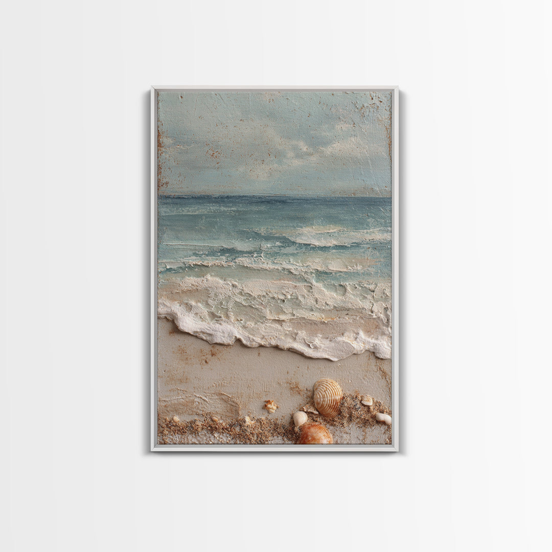 Dramatic Seascape with Foam and Storm Clouds Framed Canvas Print, Art, Art Deco, Living Room Decor, Oil Painting, ART-2x3-8