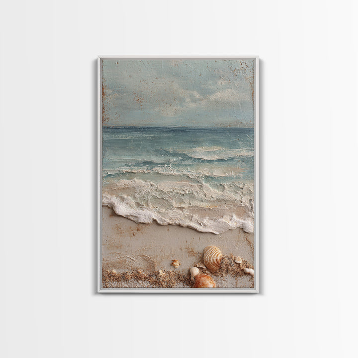Dramatic Seascape with Foam and Storm Clouds Framed Canvas Print, Art, Art Deco, Living Room Decor, Oil Painting, ART-2x3-8
