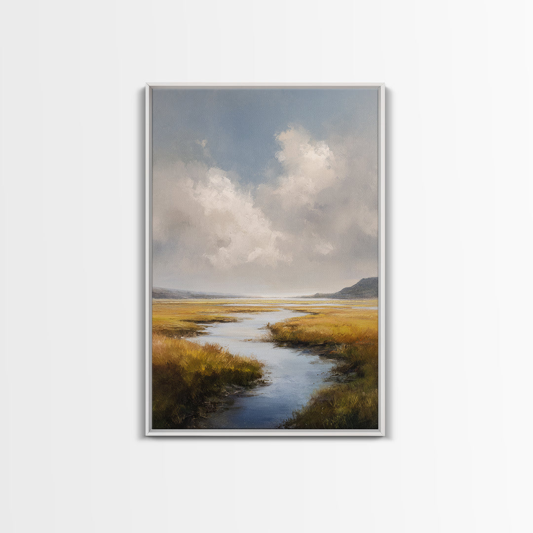 Classic Landscape with Winding River and Atmospheric Framed Canvas Print, Art, Art Print, Living Room Decor, Fine Art, ART-2x3-83
