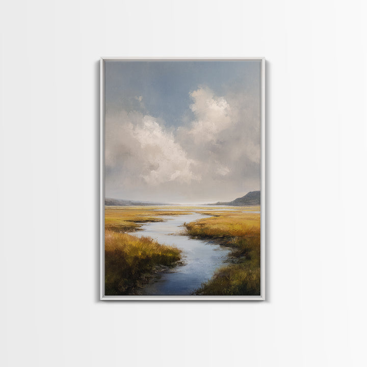Classic Landscape with Winding River and Atmospheric Framed Canvas Print, Art, Art Print, Living Room Decor, Fine Art, ART-2x3-83