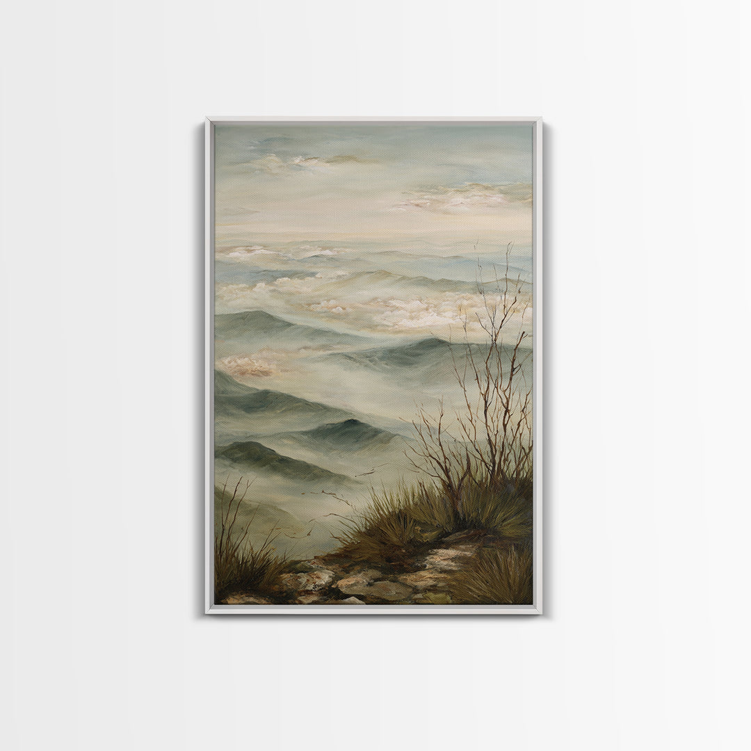 Quiet Mountain Scene Framed Canvas Print, Art, Digital Art, Living Room Decor, Fine Art, Abstract Art, Canvas Art, ART-2x3-97