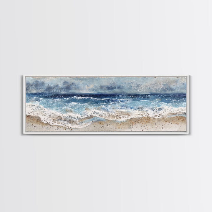 Dramatic Seascape with Foam and Storm Clouds Canvas Print, Art, Ai Art, Living Room Decor, Fine Art, Home Decor, ART-3x1-16