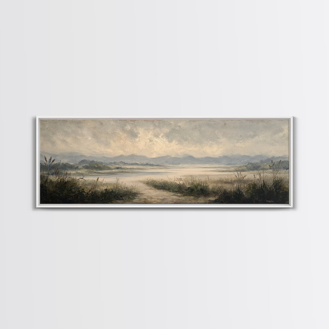 Classic Landscape with Winding River and Atmospheric Canvas Print, Art, Gallery Decor, Living Room Decor, Fine Art, ART-3x1-19