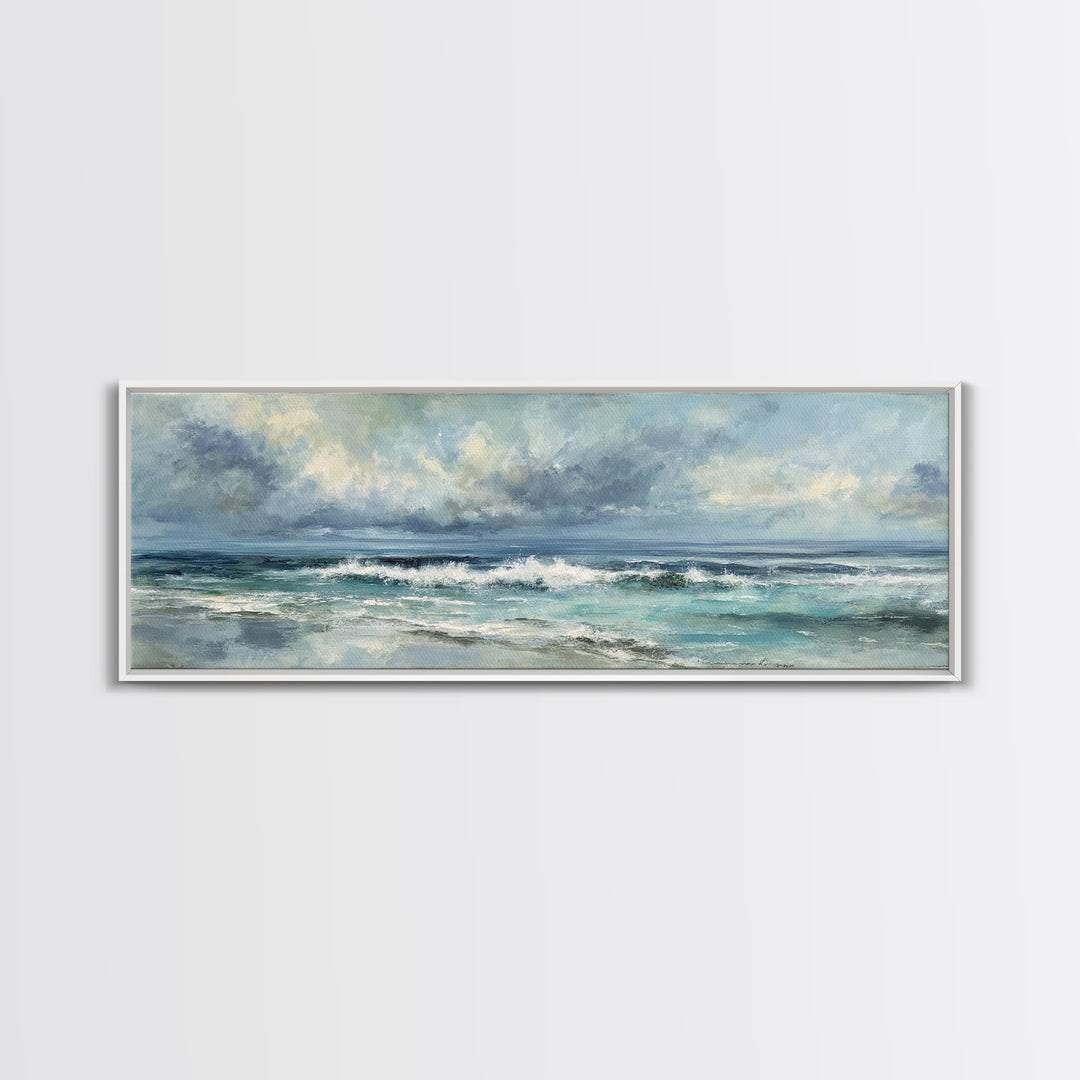Dramatic Seascape with Foam and Storm Clouds Canvas Print, Art, Horizontal Wall Art, Living Room Decor, Fine Art, ART-3x1-40
