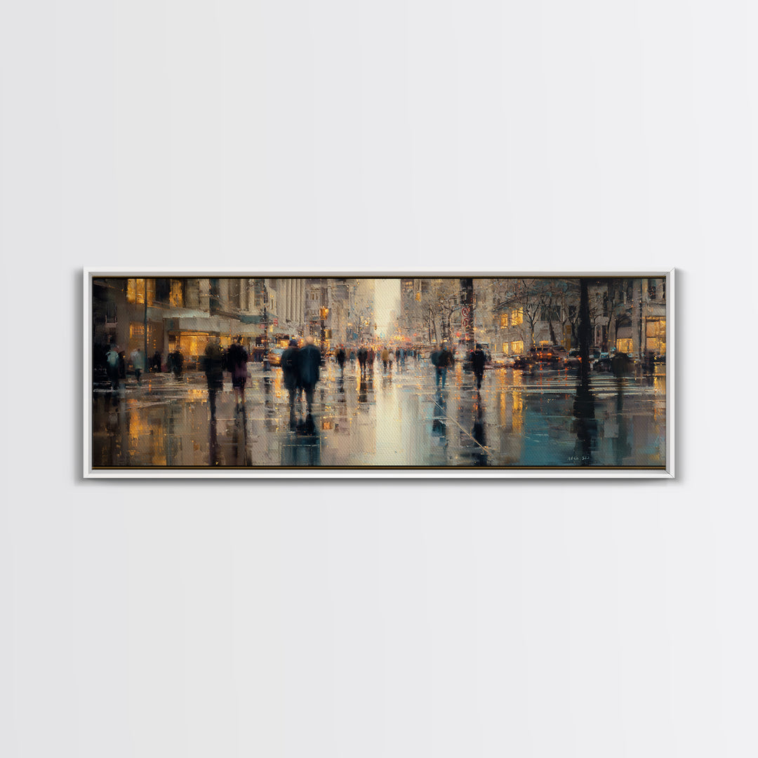 Moody City Scene Reflected Canvas Print, Art, Wall Art Prints, Living Room Decor, Watercolor Art, Ai Art, Textured Wall Art, ART-3x1-50