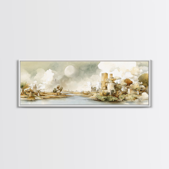 Surreal Dream Landscape Framed Canvas Print, Art, Wall Art, Living Room Decor, Oil Painting, Original Art, Art Nouveau, ART-3x1-51