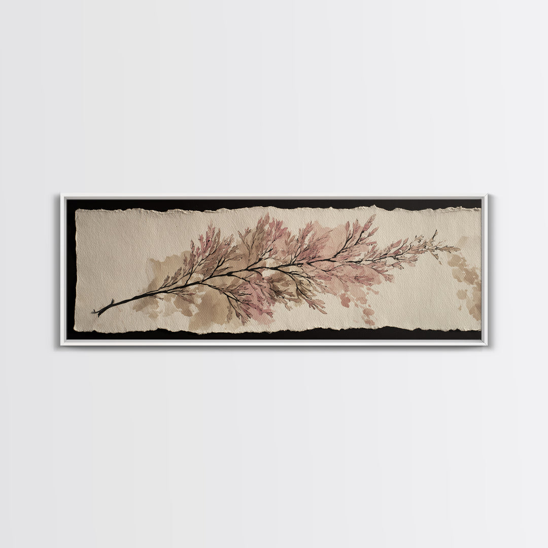 Minimal Botanical Ink Drawing on Handmade Paper Framed Canvas Print, Art, Canvas Art, Living Room Decor, Fine Art, ART-3x1-69