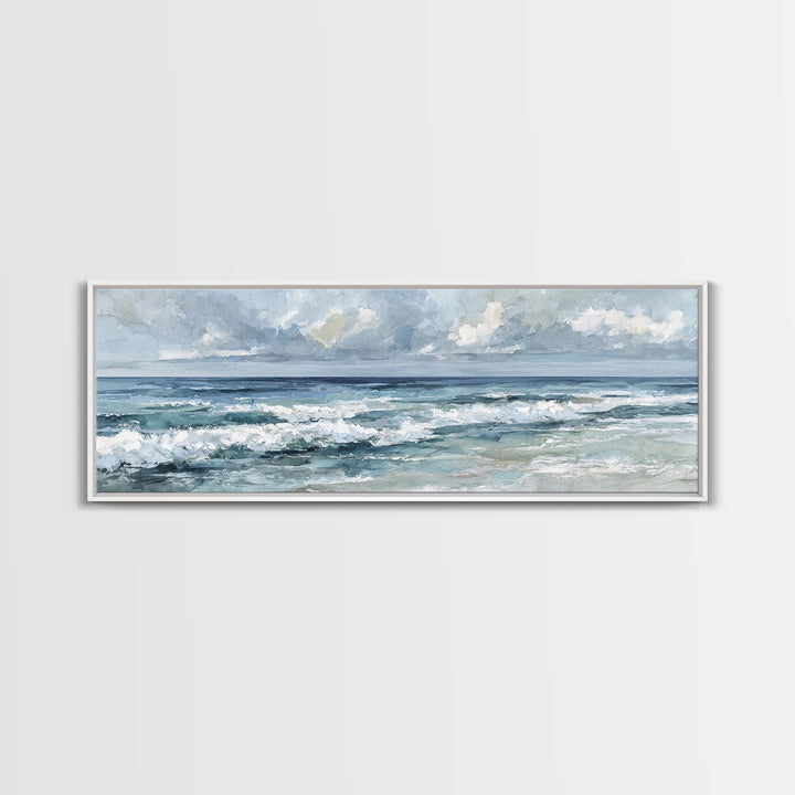 Dramatic Seascape with Foam and Storm Clouds Canvas Print, Art, Textured Painting, Living Room Decor, Oil Painting, ART-3x1-88