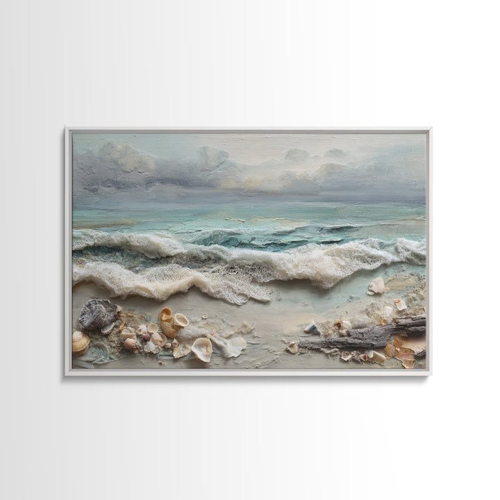 Dramatic Seascape with Foam and Storm Clouds Framed Canvas Print, Art, Printable Art, Living Room Decor, Oil Painting, ART-3x2-100