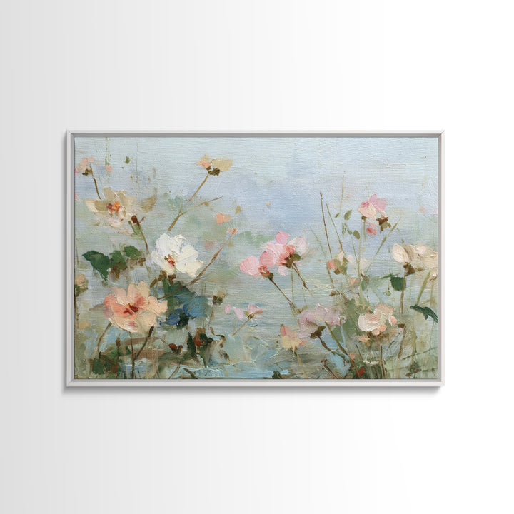 Painterly Meadow with Loose Impressionist Flowers Framed Canvas Print, Art, Art Deco, Living Room Decor, Fine Art, ART-3x2-19