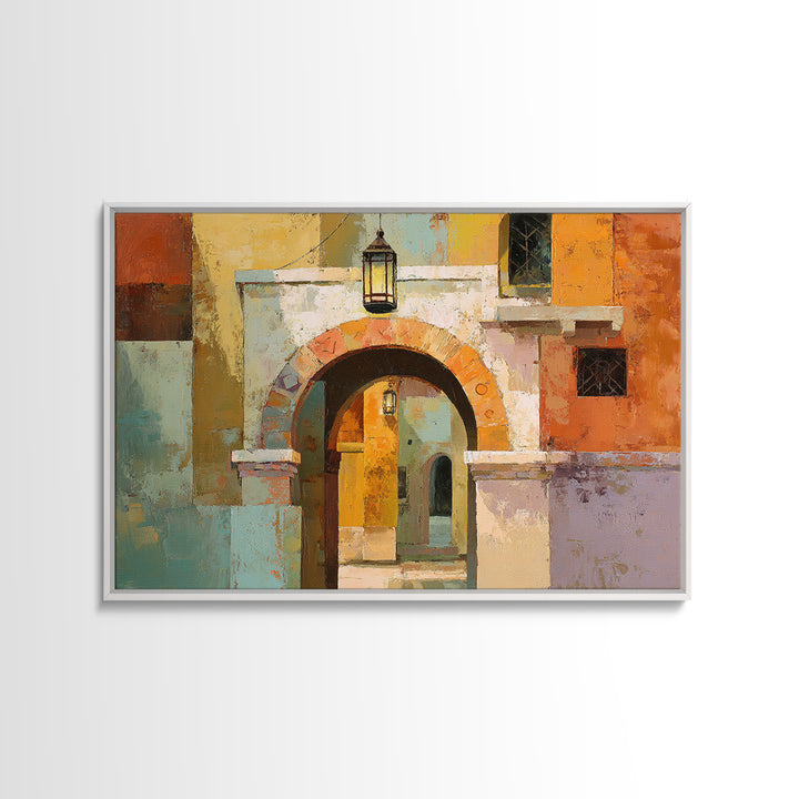 Architectural Archway in Warm Mediterranean Light Framed Canvas Print, Art, Minimalist Decor, Living Room Decor, Fine Art, ART-3x2-2