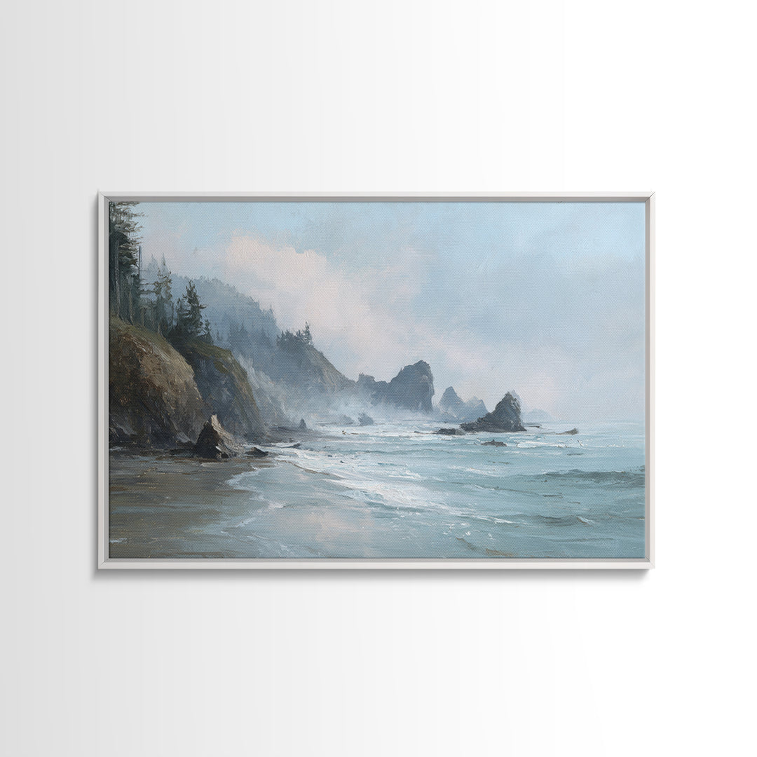 Dramatic Seascape with Foam and Storm Clouds Framed Canvas Print, Art, Living Room Decor, Fine Art, Art Nouveau, ART-3x2-28