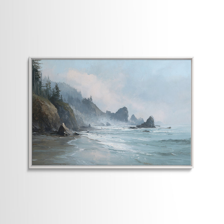 Dramatic Seascape with Foam and Storm Clouds Framed Canvas Print, Art, Living Room Decor, Fine Art, Art Nouveau, ART-3x2-28