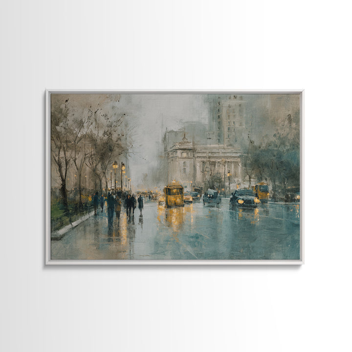 Moody City Scene Reflected Canvas Print, Art, Metal Wall Art, Living Room Decor, Fine Art, Textured Wall Art, ART-3x2-38