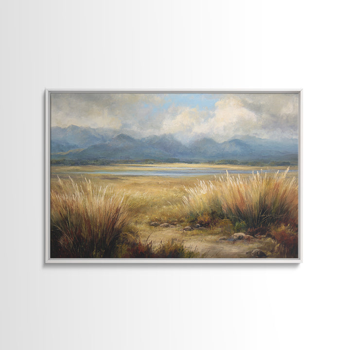 Quiet Mountain Scene Framed Canvas Print, Art, Canvas Wall Art, Living Room Decor, Fine Art, Boho Wall Art, Pink Wall Art, ART-3x2-45