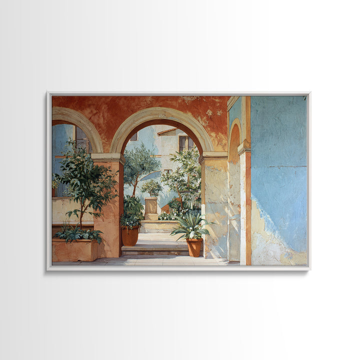 Architectural Archway in Warm Mediterranean Light Framed Canvas Print, Art, Wall Art for Mom, Living Room Decor, Oil Painting, ART-3x2-50