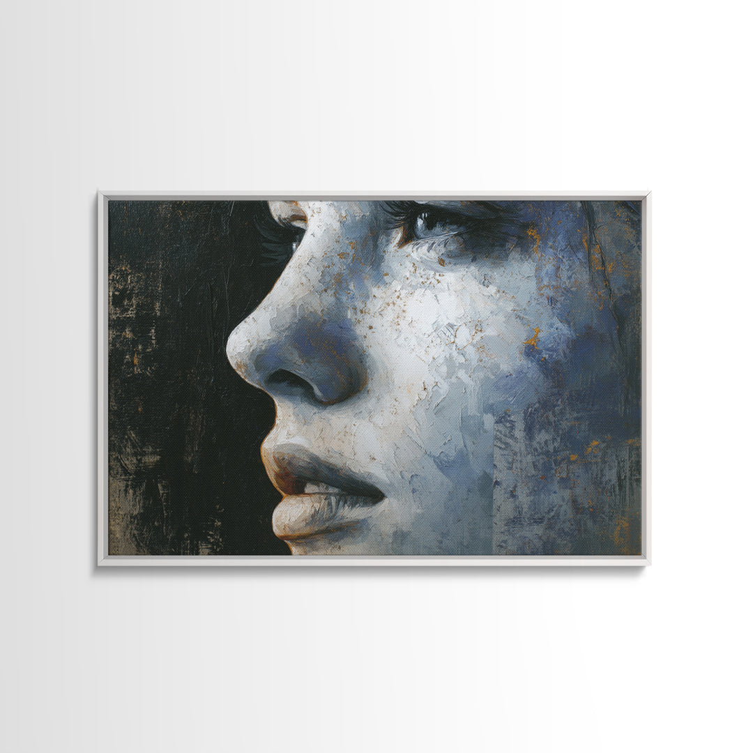 Expressive Portrait with Dramatic Light and Textured Canvas Print, Art, Textured Wall Art, Living Room Decor, Oil Painting, ART-3x2-56
