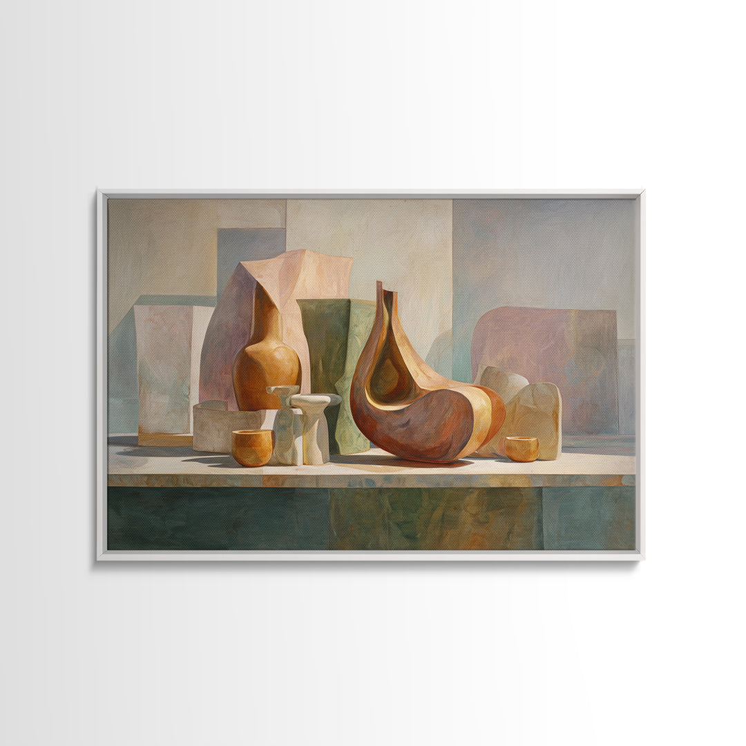 Modern Sculptural Shapes Rendered as Painted Forms Canvas Print, Art, Art Deco, Living Room Decor, Abstract Art, ART-3x2-58