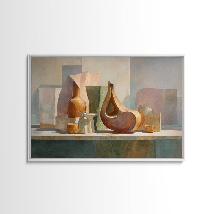 Modern Sculptural Shapes Rendered as Painted Forms Canvas Print, Art, Art Deco, Living Room Decor, Abstract Art, ART-3x2-58