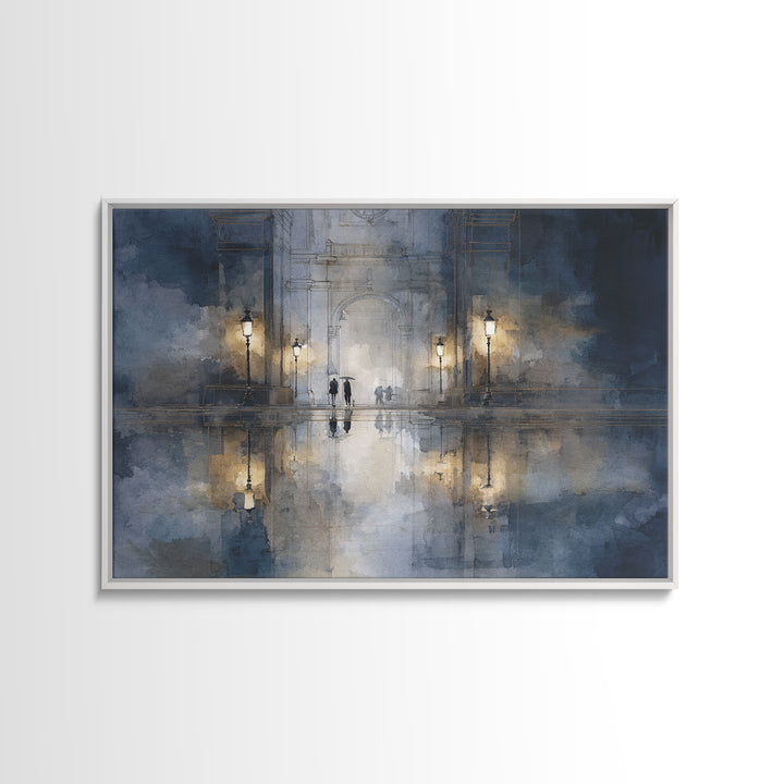 Moody City Scene Reflected Canvas Print, Art, Metal Wall Art, Living Room Decor, Fine Art, Textured Wall Art, ART-3x2-62