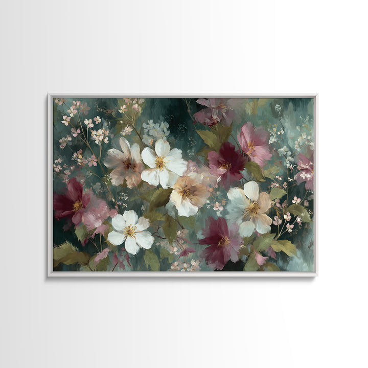Painterly Meadow with Loose Impressionist Flowers Canvas Print, Art, Pink Wall Art, Living Room Decor, Watercolor Art, ART-3x2-67