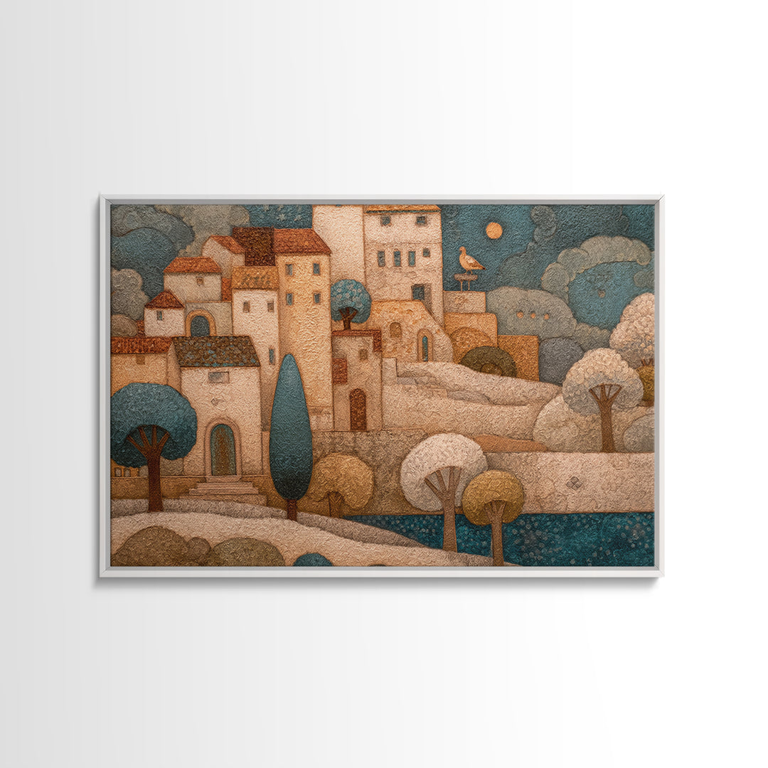 Naive Folk Art Village Canvas Print, Art, Prints Wall Art, Living Room Decor, Fine Art, Fine Art Print, Statement Artwork, ART-3x2-72