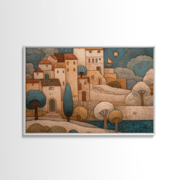 Naive Folk Art Village Canvas Print, Art, Prints Wall Art, Living Room Decor, Fine Art, Fine Art Print, Statement Artwork, ART-3x2-72