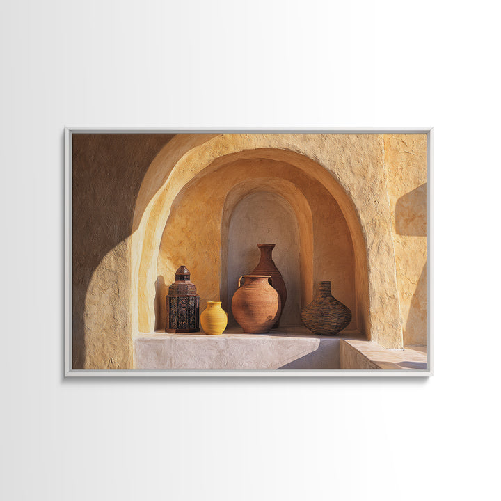 Architectural Archway in Warm Mediterranean Light Framed Canvas Print, Art, Wall Art for Mom, Living Room Decor, Oil Painting, ART-3x2-74
