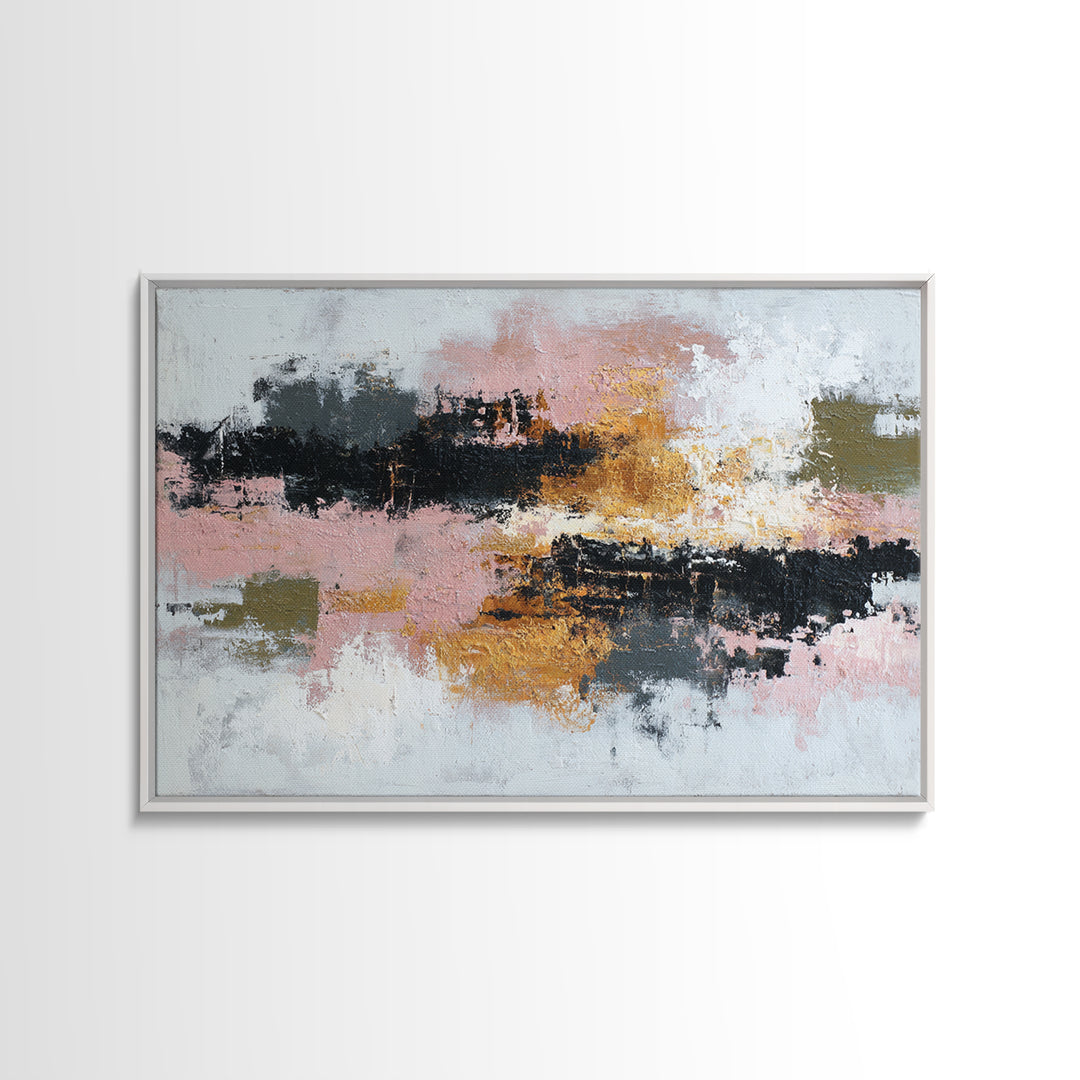Contemporary Abstract with Layered Pigments and Energetic Framed Canvas Print, Art, Abstract Art, Living Room Decor, ART-3x2-78