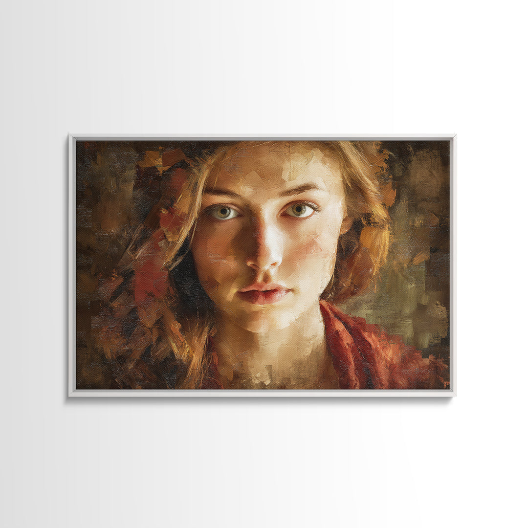 Expressive Portrait with Dramatic Light and Textured Framed Canvas Print, Art, Art Prints, Living Room Decor, Fine Art, ART-3x2-8