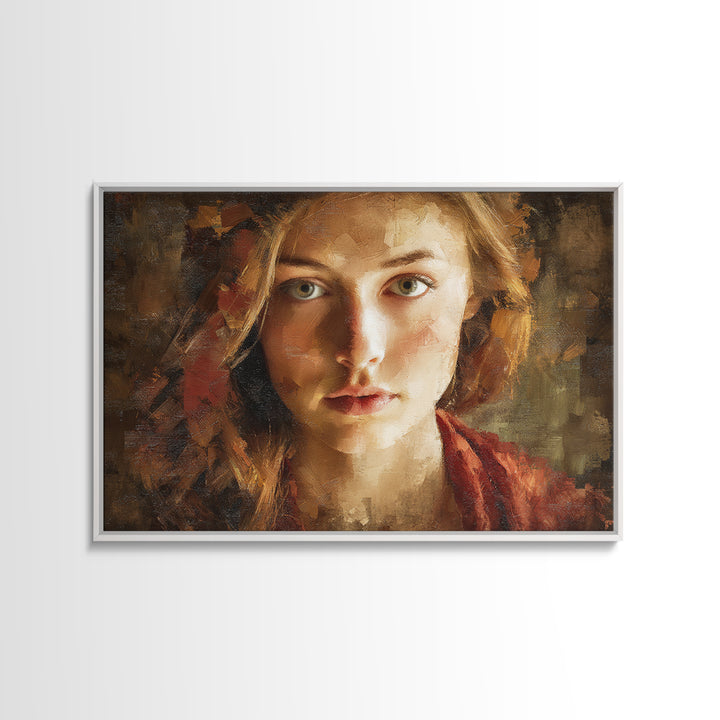 Expressive Portrait with Dramatic Light and Textured Framed Canvas Print, Art, Art Prints, Living Room Decor, Fine Art, ART-3x2-8