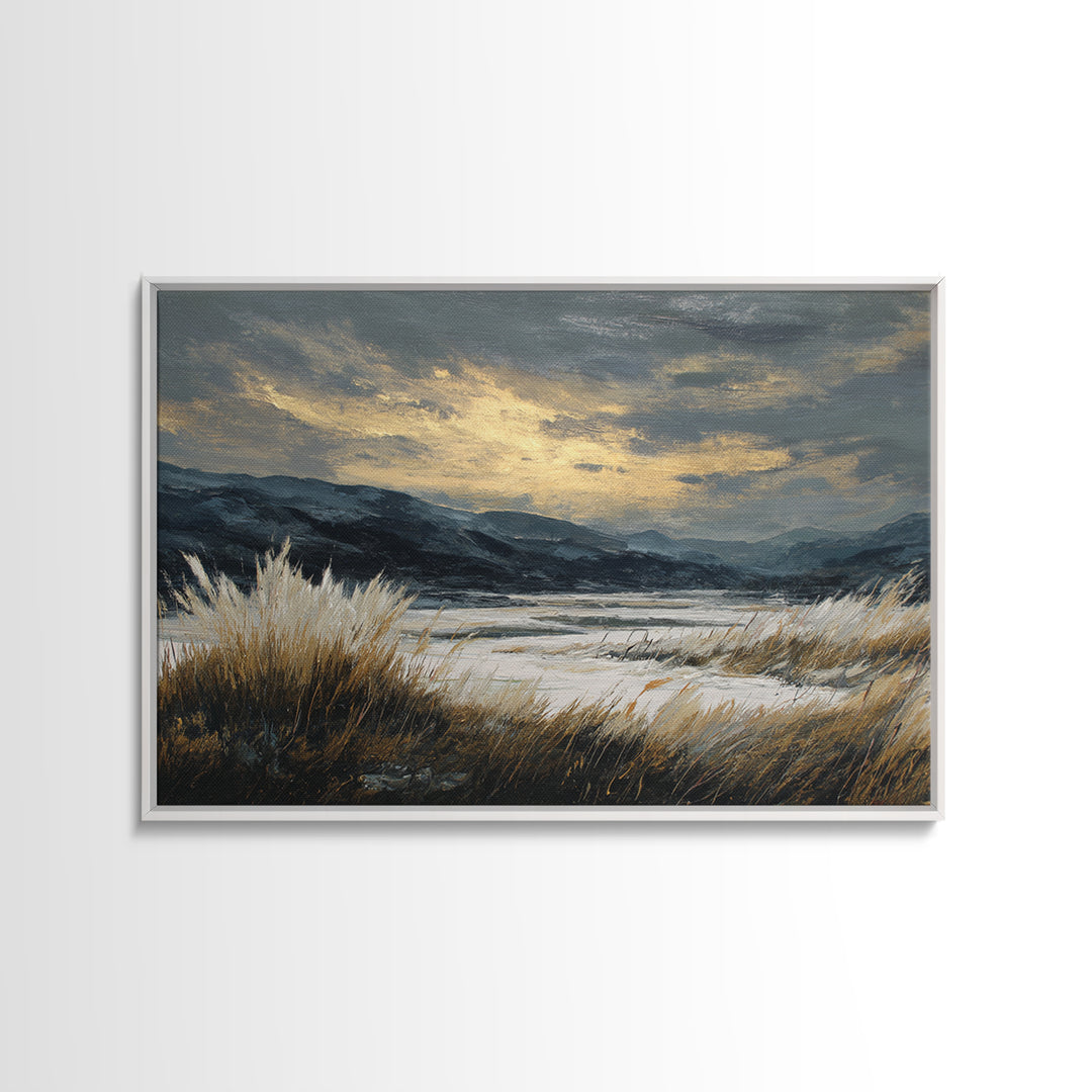 Quiet Mountain Scene Canvas Print, Art, Framed Art, Living Room Decor, Oil Painting, Neutral Decor, Modern Decor, ART-3x2-93