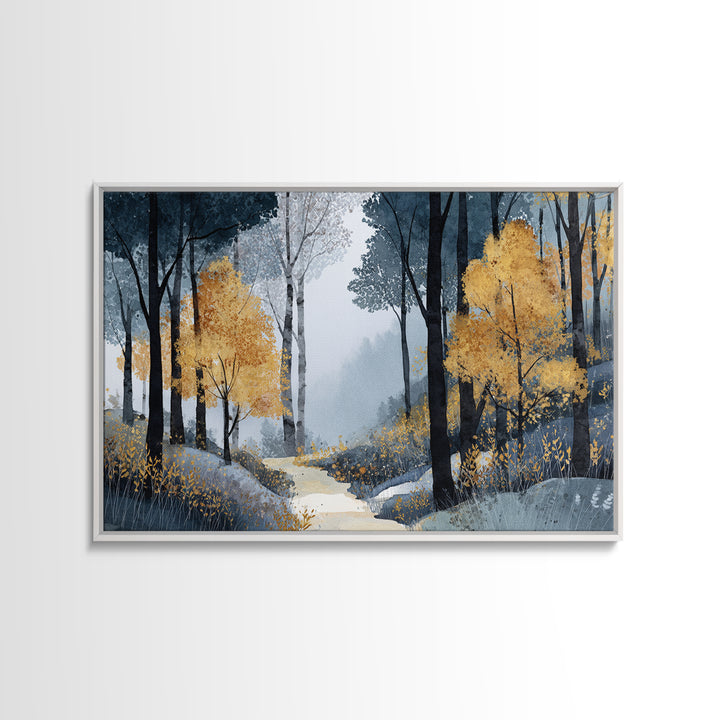 Woodland Path with Golden Autumn Atmosphere Framed Canvas Print, Art, Home Decor, Living Room Decor, Fine Art, ART-3x2-99