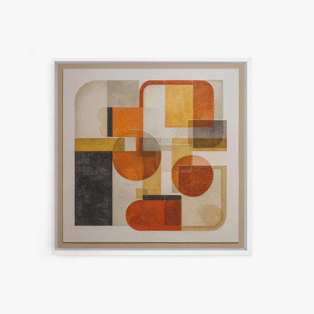 Bold Mid Century Geometric Forms Framed Canvas Print, Above Sofa Art, Botanical Wall Art, Living Room Decor, Abstract Art, ASA-1x1-100