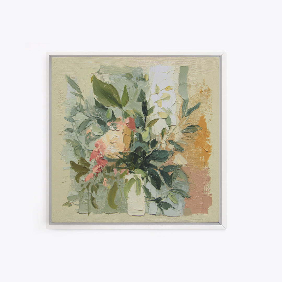 Large Botanical Leaves Framed Canvas Print, Above Sofa Art, 3 Piece Wall Art, Living Room Decor, Oil Painting, Statement, ASA-1x1-21
