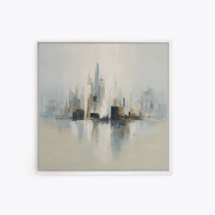 Quiet City Skyline Reduced to Elegant Shapes Canvas Print, Above Sofa Art, Oversized Wall Art, Living Room Decor, Statement, ASA-1x1-22
