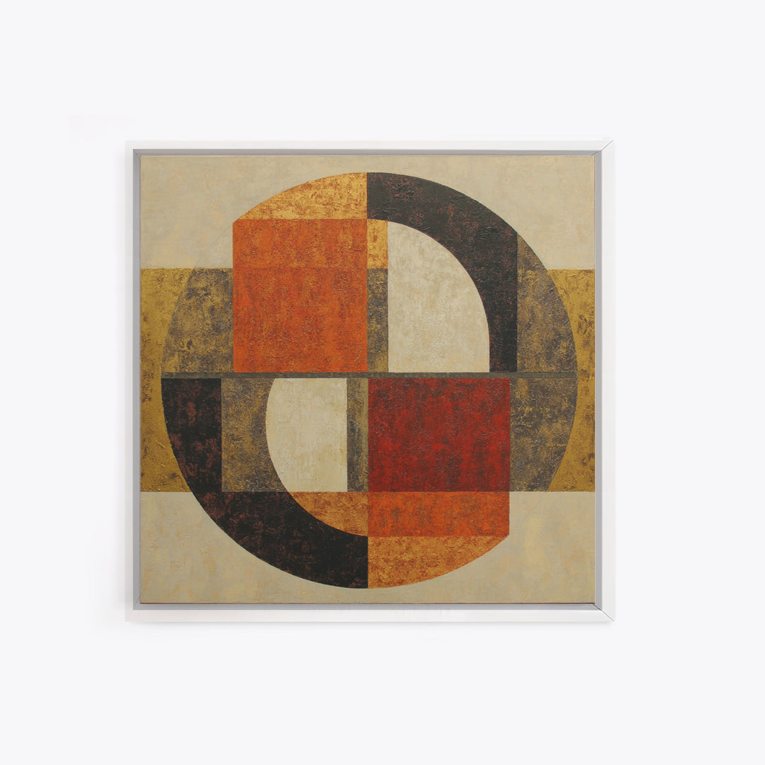 Bold Mid Century Geometric Forms Framed Canvas Print, Above Sofa Art, Textured Wall Art, Living Room Decor, Fine Art, Statement, ASA-1x1-28