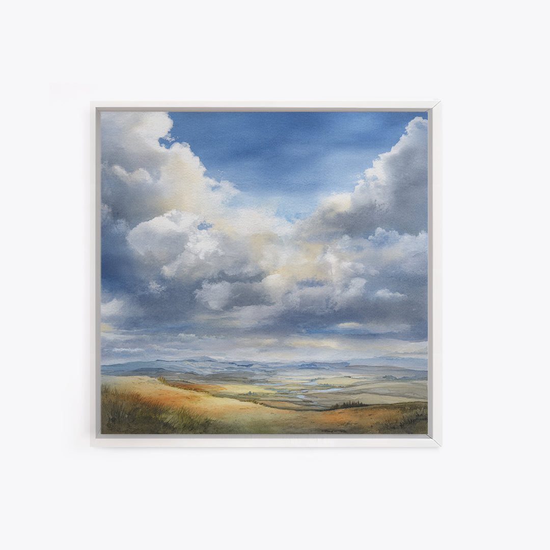 Dramatic Cloudscape over a Distant Valley Canvas Print, Above Sofa Art, Bauhaus Print, Living Room Decor, Statement, ASA-1x1-29