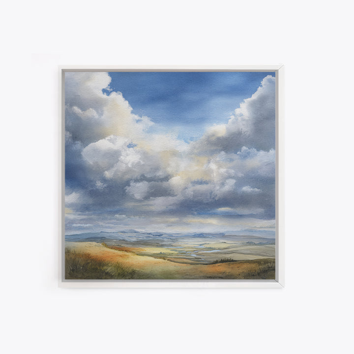 Dramatic Cloudscape over a Distant Valley Canvas Print, Above Sofa Art, Bauhaus Print, Living Room Decor, Statement, ASA-1x1-29
