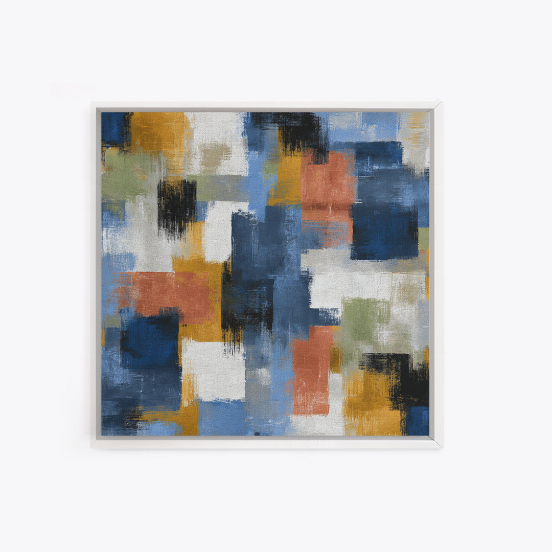 Bold Navy and Ivory Abstract Brushwork Framed Canvas Print, Above Sofa Art, Living Room Wall Art, Living Room Decor, Statement, ASA-1x1-42