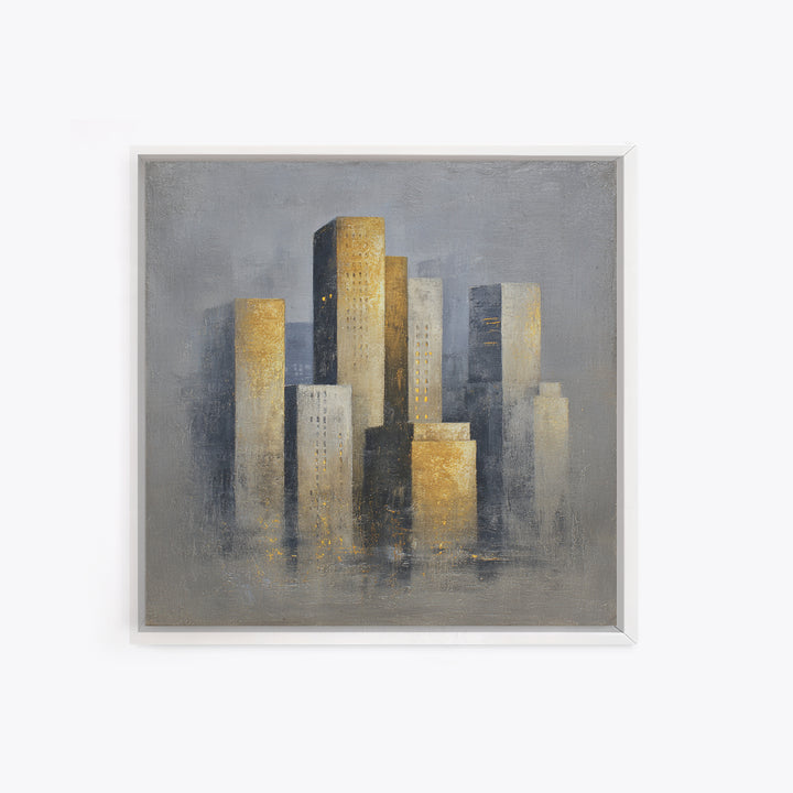 Quiet City Skyline Reduced to Elegant Shapes Canvas Print, Above Sofa Art, Bedroom Wall Art, Living Room Decor, Statement, ASA-1x1-46