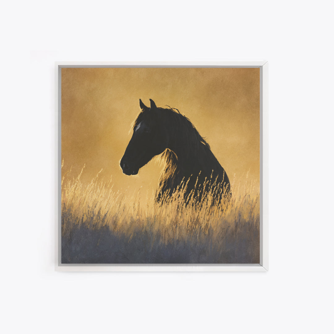 Statement Horse Silhouette Framed Canvas Print, Above Sofa Art, Japandi Wall Art, Living Room Decor, Oil Painting, Statement, ASA-1x1-61